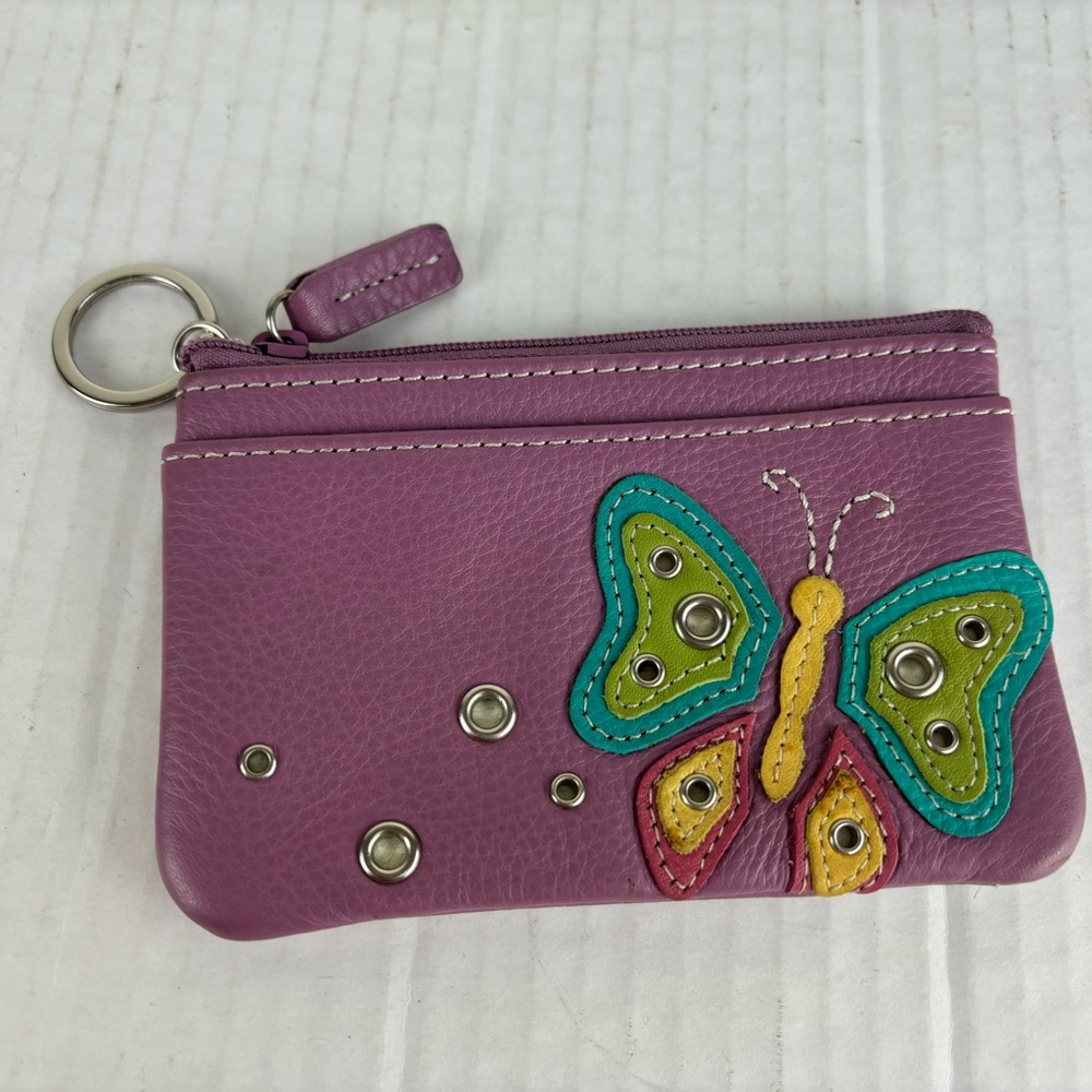 Fossil lavender leather card/key holder w/butterfly - Picture 4 of 13